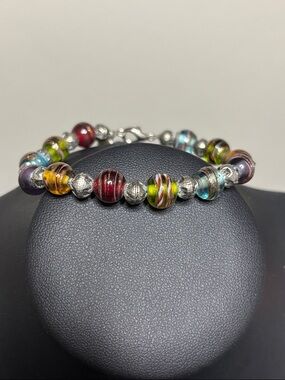 Vintage Made with Love Dichroic Glass Colorful Beaded Bracelet
